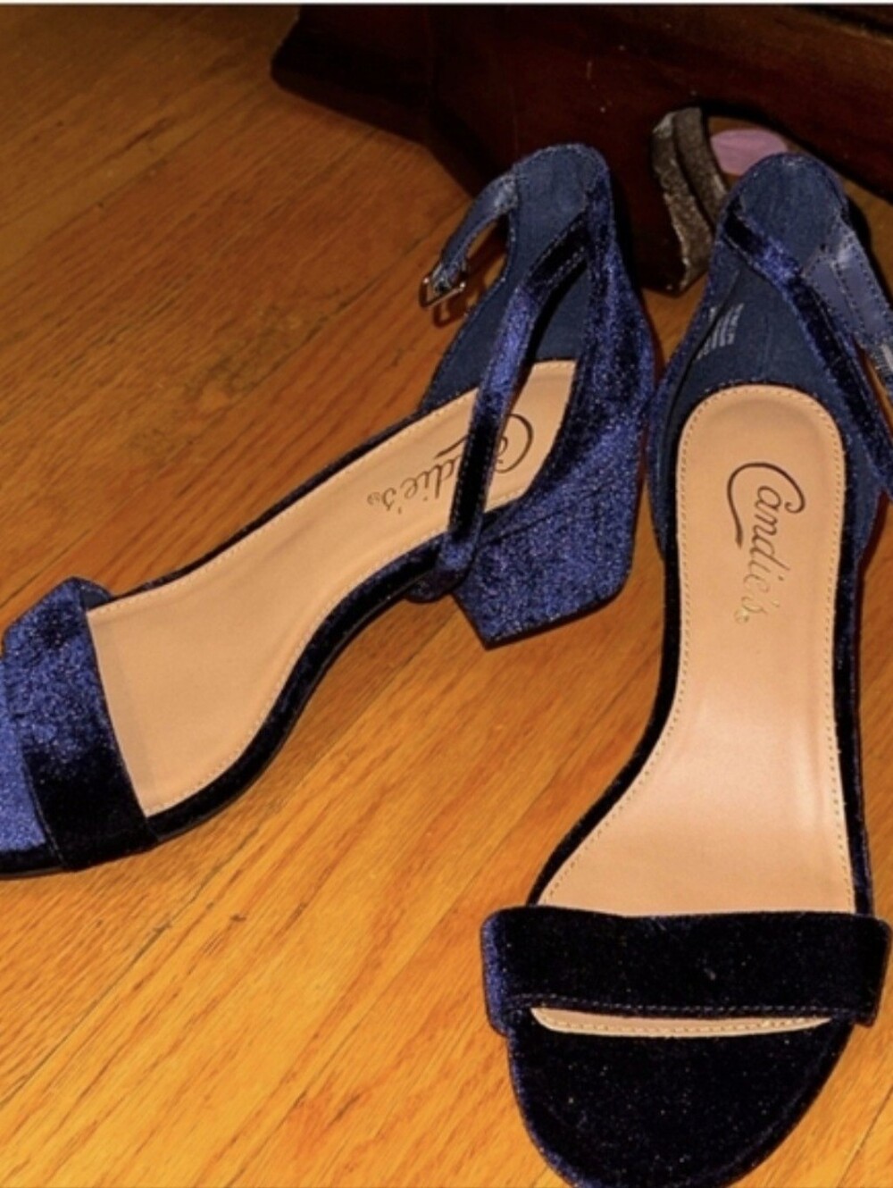 Candie's Navy Velvet Block Heel Sandals